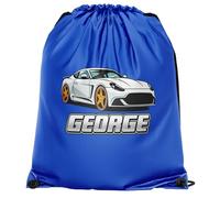 Personalised Sports Car Drawstring Bag for Boys Fast Driving Cars Back to School PE Sports Bag Kids, One Size, Royal