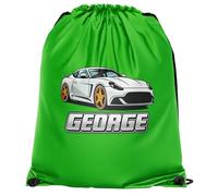 Personalised Sports Car Drawstring Bag for Boys Fast Driving Cars Back to School PE Sports Bag Kids, One Size, Lime Green