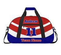 Personalised Sports Duffle Bag | Custom Name Gym Bag with Shoulder Strap | Water-Resistant Football Rugby Basketball Volleyball Training Kit Bag for Teams | N-Red Navy