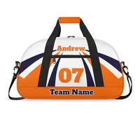 Personalised Sports Duffle Bag | Custom Name Gym Bag with Shoulder Strap | Water-Resistant Football Rugby Basketball Volleyball Training Kit Bag for Teams | M-Navy Orange