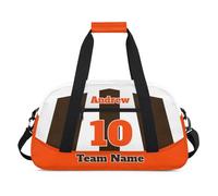 Personalised Sports Duffle Bag | Custom Name Gym Bag with Shoulder Strap | Water-Resistant Football Rugby Basketball Volleyball Training Kit Bag for Teams | X-Orange Brown