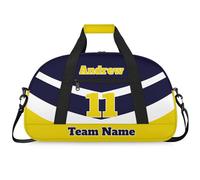 Personalised Sports Duffle Bag | Custom Name Gym Bag with Shoulder Strap | Water-Resistant Football Rugby Basketball Volleyball Training Kit Bag for Teams | N-Navy Yellow