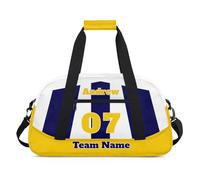 Personalised Sports Duffle Bag | Custom Name Gym Bag with Shoulder Strap | Water-Resistant Football Rugby Basketball Volleyball Training Kit Bag for Teams | X-Yellow Navy