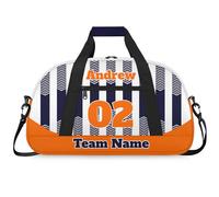 Personalised Sports Duffle Bag | Custom Name Gym Bag with Shoulder Strap | Water-Resistant Football Rugby Basketball Volleyball Training Kit Bag for Teams | Y-Navy Orange