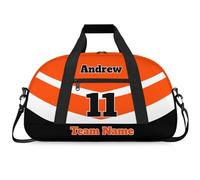 Personalised Sports Duffle Bag | Custom Name Gym Bag with Shoulder Strap | Water-Resistant Football Rugby Basketball Volleyball Training Kit Bag for Teams | N-Orange Black