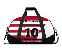 Personalised Sports Duffle Bag | Custom Name Gym Bag with Shoulder Strap | Water-Resistant Football Rugby Basketball Volleyball Training Kit Bag for Teams | Z-Red Black