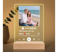 Personalised Spotify Photo LED Night Light - ‘I Will Always Love You’ Music Plaque Gift for Couples, Anniversary or Valentine’s Day