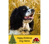 Personalised Springer Spaniel Dog Christmas Card (Happy Christmas, Any Name) - Custom Xmas Card for Him or Her Male Female Kids Boys Girls