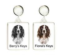 Personalised SPRINGER SPANIEL DOG Keyring / Bag Tag (TWO DESIGNS AVAILABLE) | Passport Photo Size Double Sided Insert 45mm by 35mm,Ideal for Tagging Luggage Holdalls Backpacks etc