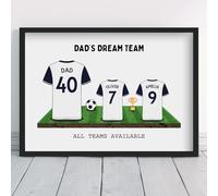 Personalised Spurs Dream Team Shirt Art | All Teams Available | Framed or Prints | Tottenham Gift for Dad, Grandad, Man, Uncle, Family Hotspur | Unique Football Footy Fan Wall Keepsake Sports