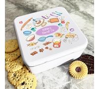 Personalised Square Baking Tools Cartoon Icons Cake Treat Sweets Biscuit Tin Personalised Gift | Custom Gift | Personalized Tin | Cake, Biscuit & Treat Tins | Gift For Her | Gift For Him