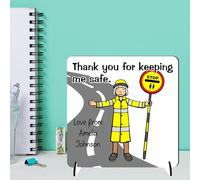 Personalised Square Plaque for Lollypop Man or Lady - Thoughtful Thank You Freestanding Sign Gift - Custom Sentimental Shelf Decor with Lolly Pop Design (Lady, MDF Wood)