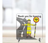 Personalised Square Plaque for Lollypop Man or Lady - Thoughtful Thank You Freestanding Sign Gift - Custom Sentimental Shelf Decor with Lolly Pop Design (Lady, Acrylic)