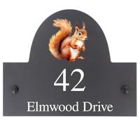 Personalised Squirrel Motif Arch Top Slate Sign - 25x20cm | Natural Stone Slate House Name or House Number Plaque Sign - Premium Smooth Stone Slate - Includes Wall Screws