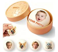 Personalised Squishy Dumpling Toy with Steamer Box, Custom Bao Bun Squishy with Photo, Soft Squeeze Anxiety Relief Fidget Toy, Cute Steamer Bun Sensory Toy for Kids Teens Adults