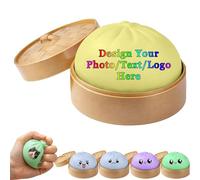 Personalised Squishy Dumpling with Your Own Photo, Glitter Dumpling with Steamer, Anxiety Relieving Stress Balls, Stress Relief Toy, Party Birthday Gift for Adults (Yellow)