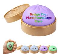 Personalised Squishy Dumpling with Your Own Photo, Glitter Dumpling with Steamer, Anxiety Relieving Stress Balls, Stress Relief Toy, Party Birthday Gift for Adults (Purple)
