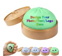 Personalised Squishy Dumpling with Your Own Photo, Glitter Dumpling with Steamer, Anxiety Relieving Stress Balls, Stress Relief Toy, Party Birthday Gift for Adults (Green)