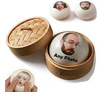 Personalised Squishy Dumpling with Your Own Photo, Glitter Dumpling with Steamer, Anxiety Relieving Stress Balls, Stress Relief Toy, Party Birthday Gift for Adults (White)