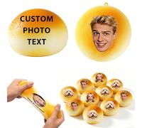 Personalised Squishy Fidget Toys with Face Photo, Food Squishies Hamburger Bread Squishy, Food-Shaped Squishy Stress Toys, Realistic Cute Food Squeeze Toy, Funny Personalised Gifts (Bread)