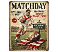 Personalised St Helens Rugby League Metal Wall Sign, Vintage Retro Club Plaque, Match Day Keepsake, Man Cave Home Bar Decor Birthday Father's Day Gift - RLS18