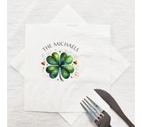 Personalised St. Patrick's Day Paper Napkins, Custom Family Name, Shamrock Design, White