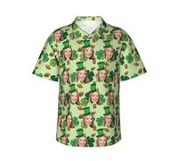 Personalised St. Patrick's Day Shirts for Mens Happy St. Patrick's Day Hawaiian Shirt Personalized Clover Shamrock Lucky Green Irish Hawaiian Shirts Tops for Bars Drinking Indoors Street Parades