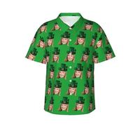 Personalised St. Patrick's Day Shirts for Mens Happy St. Patrick's Day Hawaiian Shirt Personalized Clover Shamrock Lucky Green Irish Hawaiian Shirts Tops for Bars Drinking Indoors Street Parades