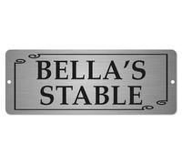 Personalised Stable Sign 20 x 7.5 cm | Brushed Silver Aluminium Plaque with Screw Holes | Custom Horse or Pony Name Sign | Weatherproof & Durable