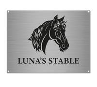 Personalised Stable Sign A5 20 x 15 cm | Brushed Silver Aluminium Plaque with Screw Holes | Stable, Yard & Equestrian Name Sign