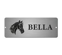 Personalised Stable Sign | Brushed Silver Aluminium 20 x 7.5 cm | Custom Name | Screw Holes for Easy Mounting