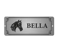 Personalised Stable Sign | Brushed Silver Aluminium 20 x 7.5 cm | Custom Name | Screw Holes for Easy Mounting