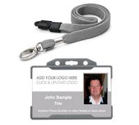 Personalised Staff ID Card Grey with Photo | Custom Employee ID Badge | Waterproof Plastic Identity Card | Breakaway Safety Lanyard & Rigid Card Holder | Company, School, NHS | Printed in UK