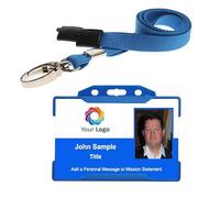Personalised Staff ID Card - Photo Identity ID Badge by Quantum Leap - Comes with Blue Card Holder & Blue Plain Lanyard