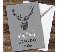 Personalised Stag Do Card For Anyone Stag Grey | Personalized Custom Unique Greetings Card For Stag Do Any Text Inside & Out