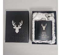 Personalised Stag Hip Flask - Deer/Elk Antler Design Engraved 6oz Stainless Steel flasks - Stag Do/Wedding Gifts
