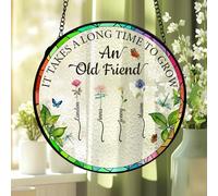 Personalised Stained Glass Window Hanging Suncatcher, Birth Flower Grow an Old Friend Sun Catchers Indoor Wall Art Home Decor Gifts for Best Friend BBF Besties Women Mother's Day