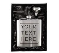 Personalised Stainless Steel 6oz Hip Flasks in a Black Lined Satin Gift Box + Funnel (Design 3)