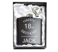 Personalised Stainless Steel 6oz Hip Flasks in a White Lined Satin Gift Box + Funnel (Design 1)
