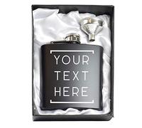 Personalised Stainless Steel 6oz Hip Flasks in a White Lined Satin Gift Box + Funnel (Design 3)
