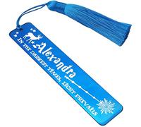 Personalised Stainless Steel Bookmark Wizarding World Inspired Magical Gift for Book Witches or Wizards Movie Fans (Design #2, Blue)
