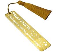 Personalised Stainless Steel Bookmark Wizarding World Inspired Magical Gift for Book Witches or Wizards Movie Fans (Design #3, Gold)