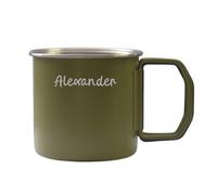 Personalised Stainless Steel Camping Mug, Personalised Foldable Handle Mug - Custom Engraved Metal Coffee Cup for Outdoor, Industrial Style, Rustproof, Gift for Hiker Camper Dad (Army Green)