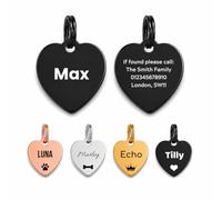 Personalised Stainless Steel Dog Tag - Black Heart Pet ID Tag - Medium 30mm