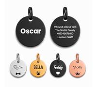 Personalised Stainless Steel Dog Tag - Black Round Pet ID Tag - Small 25mm