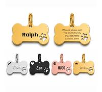 Personalised Stainless Steel Dog Tag - Gold Bone Pet ID Tag - Small 25mm