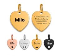 Personalised Stainless Steel Dog Tag - Gold Heart Pet ID Tag - Medium 30mm