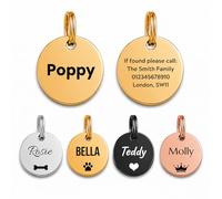 Personalised Stainless Steel Dog Tag - Gold Round Pet ID Tag - Medium 30mm