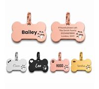 Personalised Stainless Steel Dog Tag - Rose Gold Bone Pet ID Tag - Small 25mm