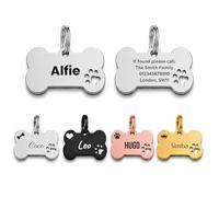 Personalised Stainless Steel Dog Tag - Silver Bone Pet ID Tag - Large 35mm